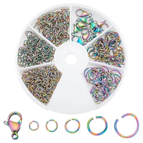 WADORN 505 Stück 304 Biegeringe Aus Edelstahl Mit Karabinerverschlüssen, 4/5/6/8/10mm Regenbogenfarbener Offener Biegering 12x8mm Karabinerverschlüsse Schmuckzubehör Für Ohrringe WADORN 505 Stück 304 Biegeringe Aus Edelstahl Mit Karabinerverschlüssen, 4/5/6/8/10mm Regenbogenfarbener Offener Biegering 12x8mm Karabinerverschlüsse Schmuckzubehör Für Ohrringe von WADORN