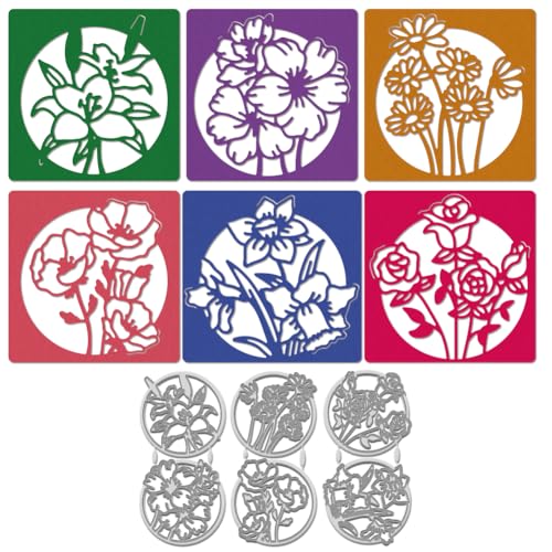 WADORN 6 x Stanzform Mit Verschiedenen Frühlingsblumen. Metall Stanzformen Mit Blumenmuster Kreisrahmen Hintergrund Rosen Gänseblümchen Prägeschablone Schneidewerkzeug Für DIY Scrapbooking Papier von WADORN