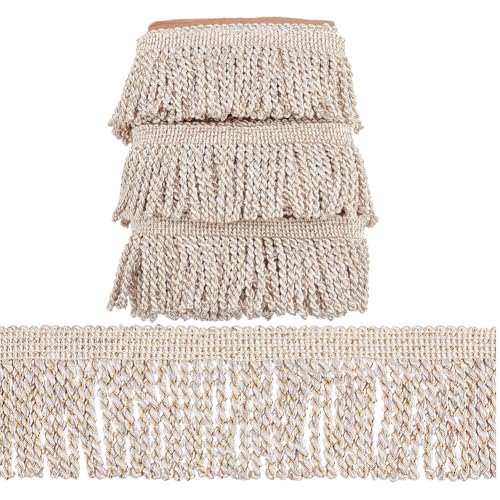 WADORN 6.3 Yards Vorhang Fransenbesatz 3(1) cm Goldene Fransen Gedrehte Quaste Stoffbesatz Nähen DIY Dekoration Für Zuhause Vorhänge Sofa Tapeten Teppiche Kissen Lampenschirme Kleidung Beige von WADORN
