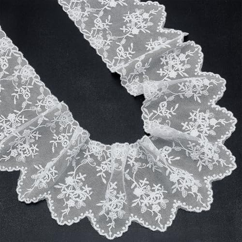 WADORN 6.86 m Weiße Spitzenborte Mit Blumenstickerei, 12cm Spitzenband Mit Blumenmuster Weiß Zarte Stickerei Gewelltes Spitzenband Zum Basteln Nähen Brautkleider Hochzeitskleider Kleidungs von WADORN