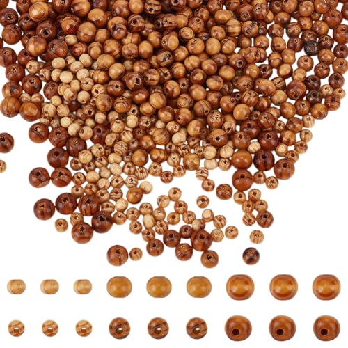 WADORN 600 Stück Natürliche Holzperlen Zum Basteln, 6mm/8mm/10mm Runde Holzperlen Natürliche Streifen Abstandsperlen Holzmaserung Dekor Perlen Polierte Lose Perlen Massenware Zur Schmuckherstellung von WADORN