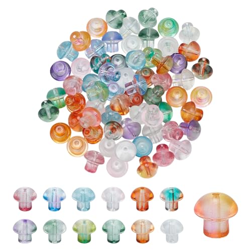 WADORN 65 Stück Pilz Glasperlen, 13 Farbe Transparente Glas Abstandsperlen Mit Mittenbohrung Lampwork Pilz Lose Abstandshalter Ornamente Für DIY Handwerk Halskette Armband Ohrring 1.6mm Loch WADORN 65 Stück Pilz Glasperlen, 13 Farbe Transparente Glas Abstandsperlen Mit Mittenbohrung Lampwork Pilz Lose Abstandshalter Ornamente Für DIY Handwerk Halskette Armband Ohrring 1.6mm Loch von WADORN