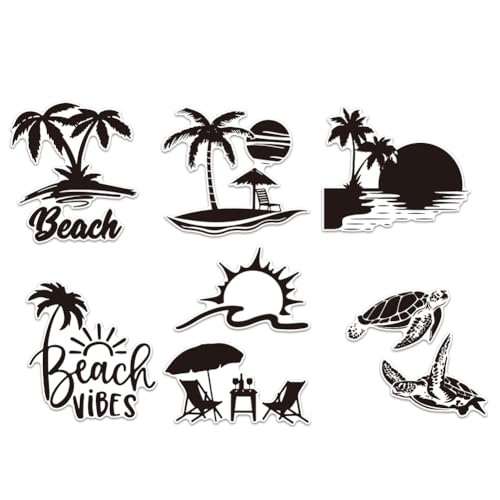 WADORN 7 Stück Vinyl-Autoaufkleber, Ozean, Strand, Autozubehör, Sommerthema, Fahrzeuge, Autofenster, Dekoration, Aufkleber, Palmen, Sonnenuntergang, Schildkröten, Sonnenschirme Und Liegestuhl WADORN 7 Stück Vinyl-Autoaufkleber, Ozean, Strand, Autozubehör, Sommerthema, Fahrzeuge, Autofenster, Dekoration, Aufkleber, Palmen, Sonnenuntergang, Schildkröten, Sonnenschirme Und Liegestuhl von WADORN