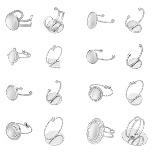 WADORN 8 Sets Blanks Fingerringe Making Kit, 304 Edelstahl, offene Manschette Ring Lünette Tablett mit transparenten Glas-Cabochons Blank Dome Base Tray Fingerring Lünetten Basis Sets für DIY WADORN 8 Sets Blanks Fingerringe Making Kit, 304 Edelstahl, offene Manschette Ring Lünette Tablett mit transparenten Glas-Cabochons Blank Dome Base Tray Fingerring Lünetten Basis Sets für DIY von WADORN