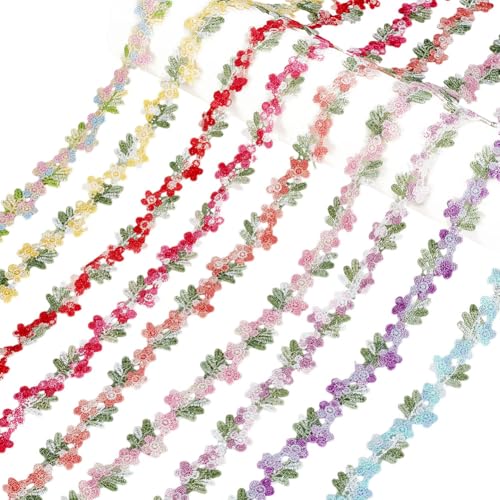WADORN 8.2m 9 Farben Spitzenbesatz Mit Blumenstickerei, 2cm Blumenapplikation Bestickter Spitzenstoff DIY Applikation Spitzenstoffbesatz Nähhandwerk Für DIY Hochzeits Kleidungs Geschenkverpackungen von WADORN