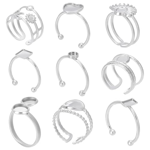 WADORN 9 Stile 304 204 Edelstahl, verstellbare Blanko-Ringe für Schmuckherstellung, 16,9–19 mm, leere Ringblenden, Komponenten, Fundstücke, flache Fingerpolster, Cabochon-Ring-Basiseinstellungen für WADORN 9 Stile 304 204 Edelstahl, verstellbare Blanko-Ringe für Schmuckherstellung, 16,9–19 mm, leere Ringblenden, Komponenten, Fundstücke, flache Fingerpolster, Cabochon-Ring-Basiseinstellungen für von WADORN