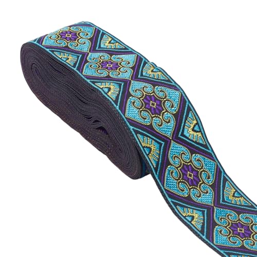 WADORN 9 m Boho Jacquardbandbesatz 50mm Vintage Gurtband Mit Stickerei Und Blumenmuster Zum Nähen Basteln Heimdekoration Hochzeitsgeschenkverpackung (Lila) von WADORN