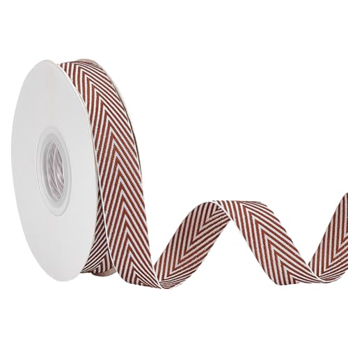 WADORN 9 m Khakifarbenes Fischgrätenband, 15mm Breites Twillband Zierband Doppelseitig Polyester Khaki Weiß Gestreift Verzierungen Zubehör Für Heimwerker Basteln Nähen Kleidung Gürtel Hüte Geschenke von WADORN