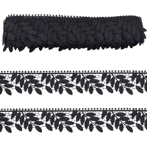 WADORN 9 m Spitzenband Mit Blattmotiv, 4cm Vintage Blatt Stickerei Applikation Polyester Hochzeitskleid Kleidung Spitzenrand Band Basteln Zum Nähen Basteln Hochzeit Party Heimdekoration Schwarz von WADORN