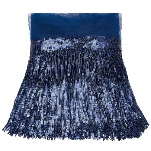 WADORN 9.14m 27mm Breites Glitzerndes Quastenband Mit Pailletten, Spitzenbesatz Fransenquaste Paillettenbesatz Spangle Paillette Spitze Stoff für DIY Vorhang Kissen Party Kleid Kostüm,Dunkelblau WADORN 9.14m 27mm Breites Glitzerndes Quastenband Mit Pailletten, Spitzenbesatz Fransenquaste Paillettenbesatz Spangle Paillette Spitze Stoff für DIY Vorhang Kissen Party Kleid Kostüm,Dunkelblau von WADORN
