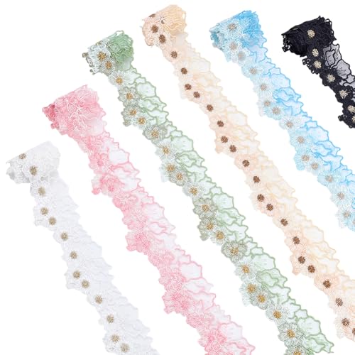 WADORN 90cm Spitzenbesatzband, 6 Farben Blumennösen Spitzenband Florale Stickerei Rüschen Spitzenbordüre Gewellter Rand Exquisites Nähen Dekorative Spitze Für Bastelarbeiten Kleider Hochzeiten von WADORN