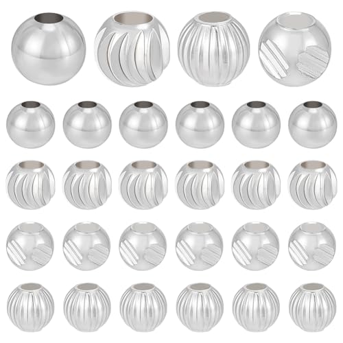 WADORN Abstandshalter aus 925er-Sterlingsilber, facettierte, runde Abstandshalter, 4 - 4,8 mm, Messing, lose Kugelperlen, lose Abstandshalter für selbstgemachte Halsketten, Armbänder, Ohrringe von WADORN