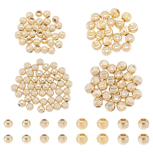 WADORN Abstandshalter aus Messing, 24 Karat vergoldet, 4 Stile, 4–4,8 mm, goldene Rondelle, langlebige Perlen, Metall, lose Perlen, glatte runde Kugelperlen für Armbänder, Ohrringe, Schmuckherstellung von WADORN