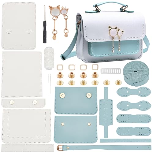 WADORN Bastelset Für Umhängetaschen Aus Leder, Handgefertigte Tasche Aus PU-Leder Zum Nähen, Basteln, Stricken, Häkeln, Herstellung Aller Materialien Für DIY-Handwerk, Geschenk, 15x19x6 cm, Blau WADORN Bastelset Für Umhängetaschen Aus Leder, Handgefertigte Tasche Aus PU-Leder Zum Nähen, Basteln, Stricken, Häkeln, Herstellung Aller Materialien Für DIY-Handwerk, Geschenk, 15x19x6 cm, Blau von WADORN