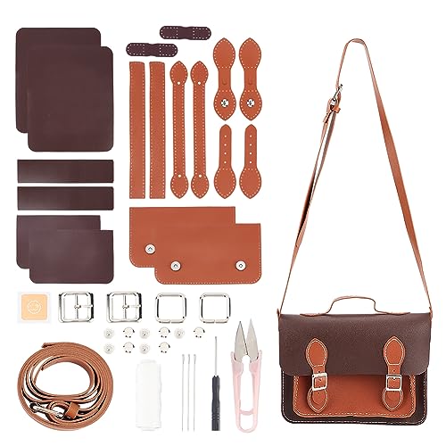 WADORN Bastelset Für Umhängetaschen Aus Leder, PU-Leder-Rucksack-Nähset, Handgefertigte Handtasche, Nähen Aller Materialien, Crossbod-Herstellung, Zubehör, Geschenk, Braun, 25x17x 9 cm von WADORN