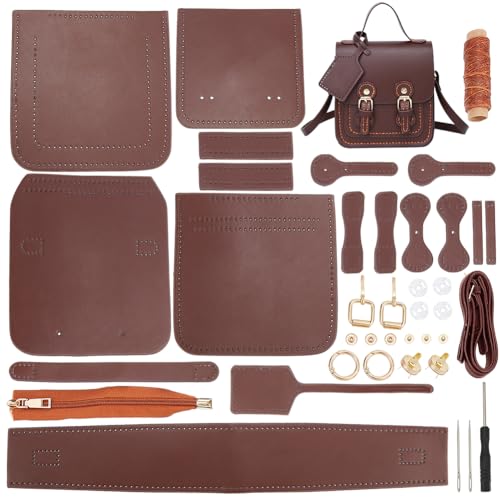 WADORN Bastelset Für Umhängetaschen Aus Leder, PU-Leder-Umhängetasche, Schnittmuster, Materialien, Bastelset, Handarbeit, Damen-Geldbörsen-Herstellungszubehör, 16x17x7cm (Braun) von WADORN