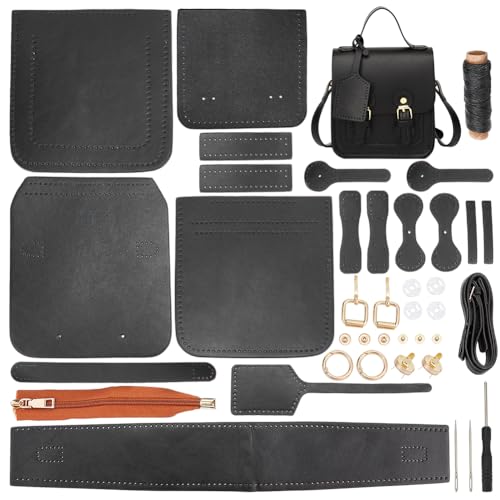 WADORN Bastelset Für Umhängetaschen Aus Leder, PU-Leder-Umhängetasche, Schnittmuster, Materialien, Bastelset, Handarbeit, Damen-Geldbörsen-Herstellungszubehör, 17x16x7cm (Schwarz) von WADORN