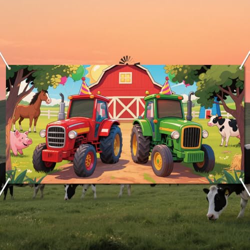 WADORN Bauernhof Traktor Fotobanner Für Partydekoration, 90x180cm Traktor Tiere Foto Tür Hintergrund Requisiten Dekor Bauernhof Thema Große Stoff Fotografie Hintergrund Geburtstag Party Supplies von WADORN