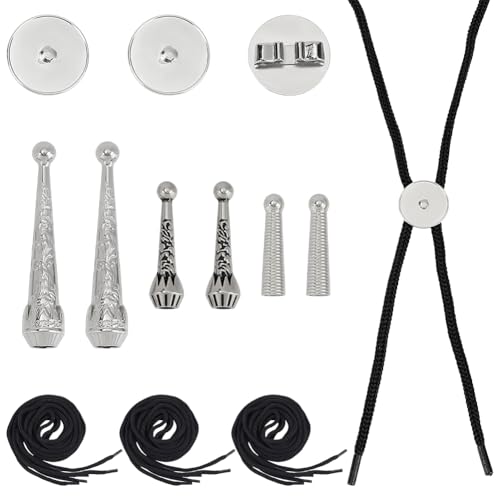 WADORN Bolo-Krawatten-Findungs-Set, 3 Stile, silberfarbene Bolo-Krawattenspitzen, Schnallen-Ersatzzubehör mit 6 Kordelenden, 3 runden Schiebern und 3 Strängen, Nylonschnur für Bastelarbeiten, Kleidung WADORN Bolo-Krawatten-Findungs-Set, 3 Stile, silberfarbene Bolo-Krawattenspitzen, Schnallen-Ersatzzubehör mit 6 Kordelenden, 3 runden Schiebern und 3 Strängen, Nylonschnur für Bastelarbeiten, Kleidung von WADORN