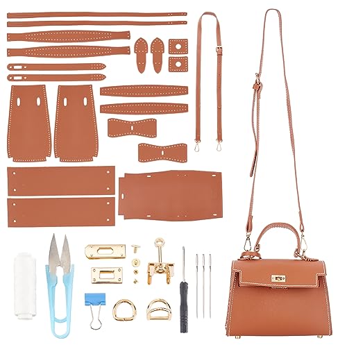 WADORN DIY Damen-Handtaschen-Bastelset, PU-Leder-Crossbody-Umhängetasche, Nähmaterial-Set Mit Anleitung, Handgefertigte Designer-Taschenherstellung, Zubehör Für Damen, 21.5x7.5x15 cm, Braun von WADORN