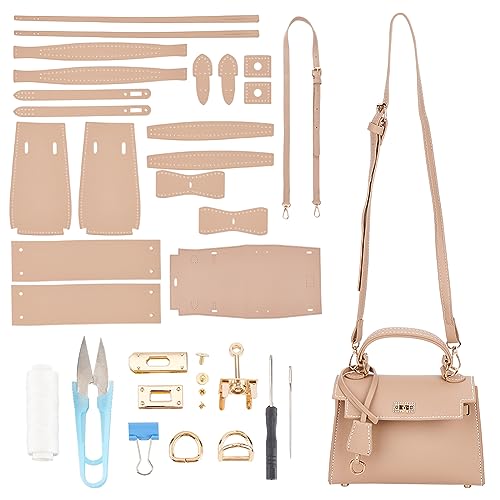 WADORN DIY Damen-Handtaschen-Bastelset, PU-Leder-Crossbody-Umhängetasche, Nähmaterial-Set Mit Anleitung, Handgefertigte Designer-Taschenherstellung, Zubehör Für Damen, 21.5x7.5x15 cm, Khaki von WADORN