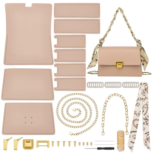 WADORN DIY-Handtaschen-Herstellungsset, Handgefertigte PU-Leder-Umhängetasche, alle Materialien, Umhängetasche, Kettentasche, Nähsets, DIY-Taschenherstellungszubehör, 20x8x13cm (Khaki) von WADORN