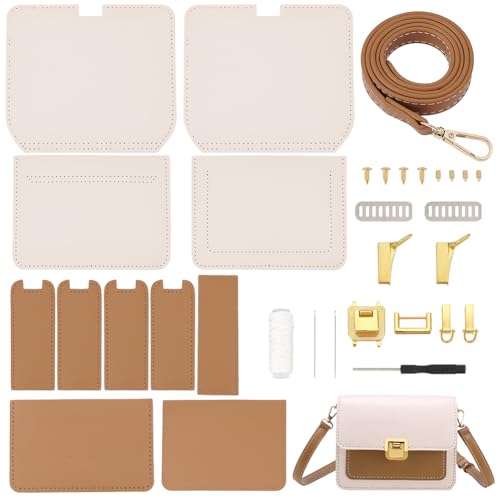 WADORN DIY-Kit Zur Herstellung von Umhängetaschen, PU-Leder-Schultertaschen-Herstellungsmaterialien-Set, DIY-Geldbörsen-Herstellung, Nähen, Komplettes Kit, Handgefertigte, 19x7x15 cm, Beige von WADORN