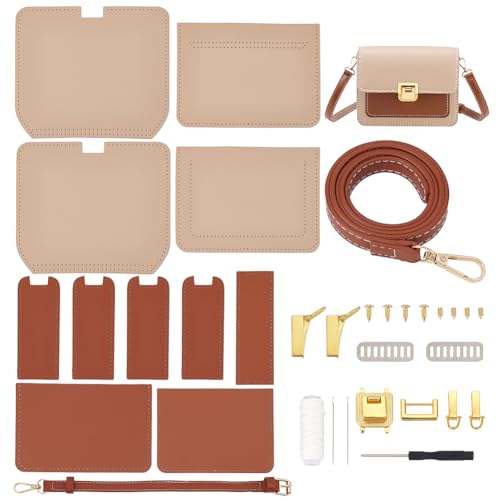 WADORN DIY-Kit Zur Herstellung von Umhängetaschen, PU-Leder-Schultertaschen-Herstellungsmaterialien-Set, DIY-Geldbörsen-Herstellung, Nähen, Komplettes Kit, Handgefertigte, 19x7x15 cm, Khaki von WADORN