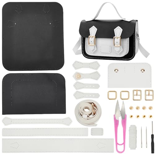 WADORN DIY-Kits Zur Herstellung von Umhängetaschen, PU-Leder-Umhängetaschen-Nähset Mit Anleitung, Handgefertigtes Satchel-Handtaschen-Bastelset, Geldbörsen-Nähset, 18x7x12 cm (Schwarz + Weiß) von WADORN