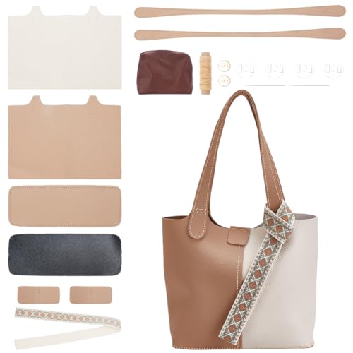 WADORN DIY PU Leder Geldbörse Making Kit Schultertasche Set mit handgefertigten Stichmaterialien für Handtaschenzubehör, Hellbraun von WADORN