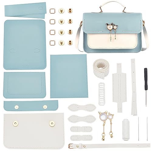 WADORN DIY-Set Zur Herstellung von Umhängetaschen Aus PU-Leder, Handgefertigte Näh-Umhängetasche, Herstellung Aller Materialien Mit Anleitung, Zubehör Für Die von Lederhandtaschen, 25x18.5x 7 cm, Blau von WADORN