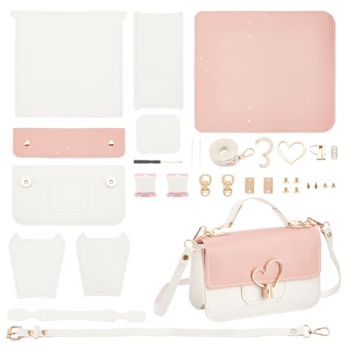 WADORN DIY Umhängetaschen-Sets, PU-Leder-Geldbörsen-Set Zum Nähen von Umhängetaschen Mit Allem Werkzeugset Für Geburtstags- Und Feiertagsgeschenke, 20x12x7cm (Rosa) von WADORN