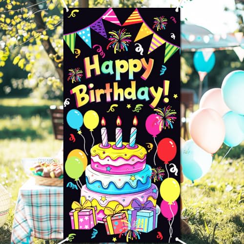 WADORN Geburtstags Hintergrundfoto Türbanner Geburtstagsthema Großer Stoff Fototür Hintergrund Requisiten Dekor Alles Gute Zum Geburtstagskuchen Fotohintergrund Partyzubehör Für Geburtstag 90x180cm von WADORN