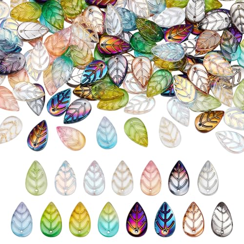 WADORN Glasblattperlen in 15 Farben, bunt, transparent, lose Abstandshalter, Kristall, tschechische Blattform, Charms, DIY, Halsketten, Ohrringe, Charms, für DIY-Schmuck, Handwerk, 150 Stück WADORN Glasblattperlen in 15 Farben, bunt, transparent, lose Abstandshalter, Kristall, tschechische Blattform, Charms, DIY, Halsketten, Ohrringe, Charms, für DIY-Schmuck, Handwerk, 150 Stück von WADORN