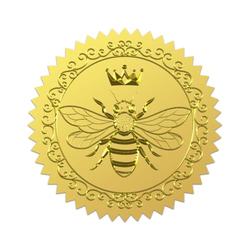 WADORN Goldfolien-Aufkleber, Motiv: Krone, Biene, 5,1 cm, Motiv: Insekten, Goldumschläge, Hummel, Vintage, rund, selbstklebend, geprägte Siegeletiketten für Party, Einladungen, Grußkarten, Umschläge, WADORN Goldfolien-Aufkleber, Motiv: Krone, Biene, 5,1 cm, Motiv: Insekten, Goldumschläge, Hummel, Vintage, rund, selbstklebend, geprägte Siegeletiketten für Party, Einladungen, Grußkarten, Umschläge, von WADORN