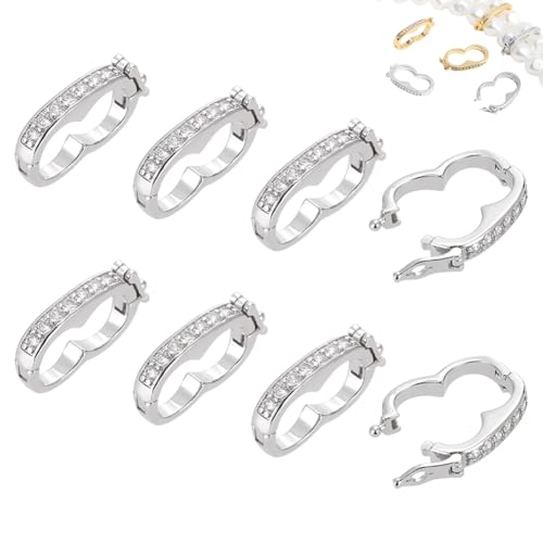 WADORN Halsketten-Kürzer aus Messing, kubischer Zirkonia, Erdnuss-Perlen-Klick-Verschluss mit sicherem Verschluss, Ständer, Verkürzer zum Öffnen, für Bastelarbeiten, Silber, 8 Stück von WADORN