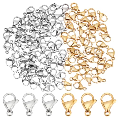 WADORN Karabinerverschlüsse, Güteklasse A, 304 Edelstahl, Schmuckverschluss, vergoldet, silberfarben, 13 x 8 mm, für Armband, Halskette, Schmuckherstellung, Reparatur, 100 Stück WADORN Karabinerverschlüsse, Güteklasse A, 304 Edelstahl, Schmuckverschluss, vergoldet, silberfarben, 13 x 8 mm, für Armband, Halskette, Schmuckherstellung, Reparatur, 100 Stück von WADORN