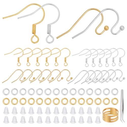 WADORN Ohrringhaken aus Messing zur Schmuckherstellung, Ohrdraht-Herstellungs-Set mit 200 offenen Binderingen, 400 Stück Messinghaken und transparenten Gummi-Rückseite, DIY-Ohrringe, Zubehör für von WADORN