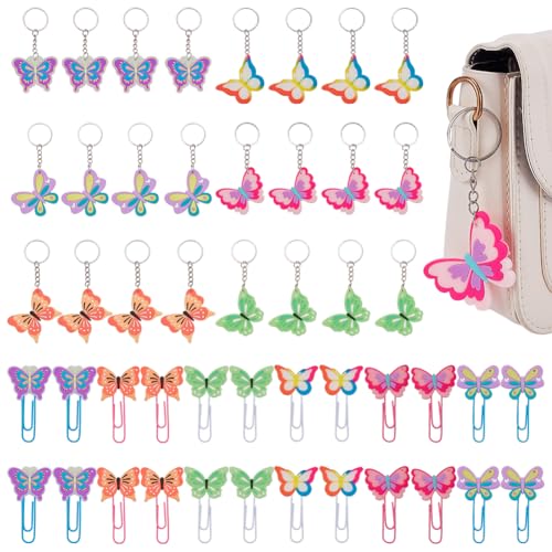 WADORN PVC-Schmetterlings-Schlüsselanhänger, buntes Schmetterling-Lesezeichen, Partyzubehör, Großpackung für Babyparty, Geburtstag, Feen-Themen-Dekorationen, Mädchen, Partyzubehör, Rucksäcke, Zubehör von WADORN