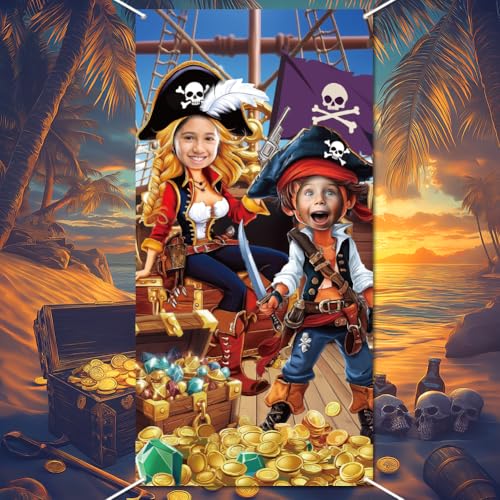 WADORN Piratenparty Foto Türbanner, Lustiger Piraten Fotohintergrund Für Geburtstagsfeiern Großes Stoffbanner Zum Aufhängen Mit Piratengesicht Und Seil Für Piratenparty Karnevalsspiel, 90x180cm WADORN Piratenparty Foto Türbanner, Lustiger Piraten Fotohintergrund Für Geburtstagsfeiern Großes Stoffbanner Zum Aufhängen Mit Piratengesicht Und Seil Für Piratenparty Karnevalsspiel, 90x180cm von WADORN