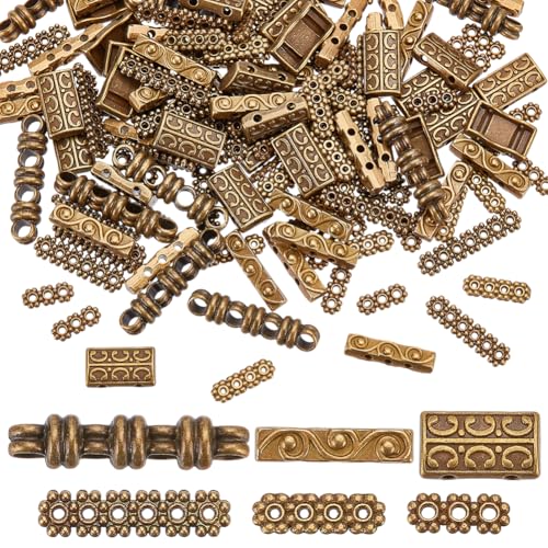 WADORN Rechteckige Abstandshalter in 6 Stilen, Antik-Bronze, Abstandshalter, Verbindungsstücke, tibetisch, 2, 3, 4, 5 Löcher, mehrsträngig, für Schmuckherstellung, 160 Stück WADORN Rechteckige Abstandshalter in 6 Stilen, Antik-Bronze, Abstandshalter, Verbindungsstücke, tibetisch, 2, 3, 4, 5 Löcher, mehrsträngig, für Schmuckherstellung, 160 Stück von WADORN