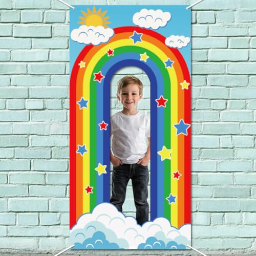 WADORN Regenbogen Foto Türbanner, 90x180cm Bunt Gestreifter Himmel Wolken Fotohintergrund Für Geburtstags Großer Stoff Regenbogengesicht Im Loch Hängendes Türabdeckungsbanner Für Klassenzimmertür WADORN Regenbogen Foto Türbanner, 90x180cm Bunt Gestreifter Himmel Wolken Fotohintergrund Für Geburtstags Großer Stoff Regenbogengesicht Im Loch Hängendes Türabdeckungsbanner Für Klassenzimmertür von WADORN