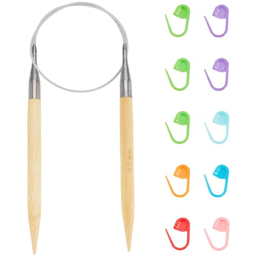 WADORN Rundstricknadel Aus Bambus 23 Zoll(59cm) US 13(9mm) Bunte Maschenmarkierer Stricknadel Stichset Für Anfänger Handgefertigte Kreative DIY Projekte Mit Gewebtem Garn von WADORN
