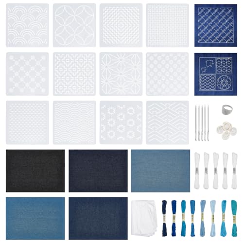 WADORN Sashiko Stickset, japanisches Sashiko-Nähset für Anfänger, insgesamt 45 Stück, einschließlich wasserlöslicher Denim-Stofffäden, Formen, Nadeln, Fingerabdeckungen, Ringe, Zahnseide für Handnähen WADORN Sashiko Stickset, japanisches Sashiko-Nähset für Anfänger, insgesamt 45 Stück, einschließlich wasserlöslicher Denim-Stofffäden, Formen, Nadeln, Fingerabdeckungen, Ringe, Zahnseide für Handnähen von WADORN