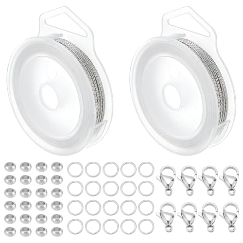 WADORN Schmuckherstellungs-Set, 30 m, 0,8 mm, Edelstahl, 7-strängig, Perlendraht mit 200 Biegeringen, 30 Karabinerverschlüssen, 50 Abstandshalter-Perlen für DIY-Armbänder, Ohrringe, Halsketten WADORN Schmuckherstellungs-Set, 30 m, 0,8 mm, Edelstahl, 7-strängig, Perlendraht mit 200 Biegeringen, 30 Karabinerverschlüssen, 50 Abstandshalter-Perlen für DIY-Armbänder, Ohrringe, Halsketten von WADORN