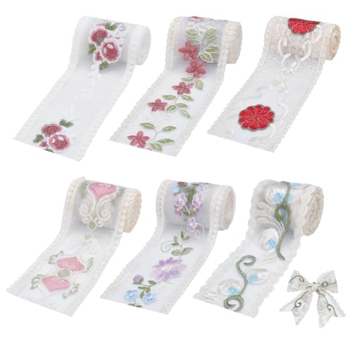 WADORN Spitzenborte, Blumenstickerei, Nähen, Spitzenborte, 8,4 cm, Netzstoff, Tüll, Blumenspitzenband, zarte Stickerei, Einfassung, für Bastelarbeiten, Nähen, Brautkleider, Kleidung, 12 m, 6 Stile WADORN Spitzenborte, Blumenstickerei, Nähen, Spitzenborte, 8,4 cm, Netzstoff, Tüll, Blumenspitzenband, zarte Stickerei, Einfassung, für Bastelarbeiten, Nähen, Brautkleider, Kleidung, 12 m, 6 Stile von WADORN