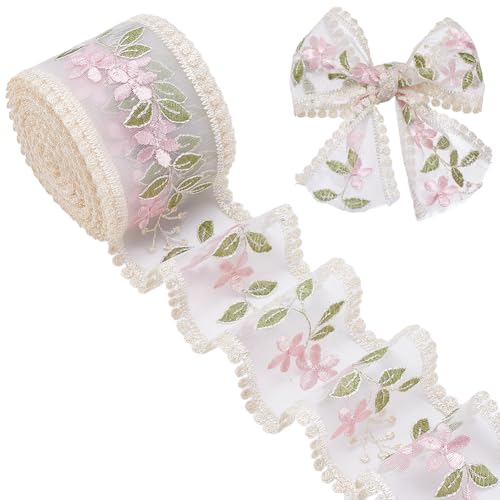 WADORN Spitzenborte im Vintage-Stil, Blumenstickerei, Nähen, 8,4 cm, rosa Blume, hohl, Netz, Spitzenborte, zarte Stickerei, Einfassung, Band für Bastelarbeiten, Nähen, Brautkleid, Kleidung, 9,5 m von WADORN