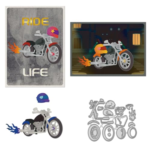 WADORN Stanzformen Für Motorrad-Metall, Coole Motorrad-Stanzschablonen Aus Karbonstahl Metall-Stanzformen Schablonen-Vorlagenform Für DIY Scrapbooking von WADORN