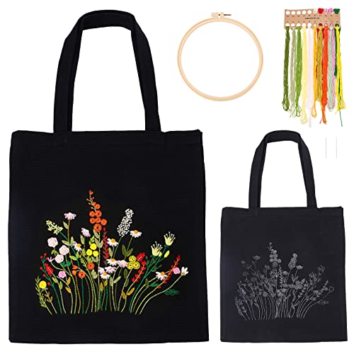 WADORN Stickerei Kit für Leinentaschen, Schwarze Leinentaschen Blumen Kreuzstich Set mit Muster und Anleitung Tasche lustiges Hand Nadelspitzen Set Inklusive Hoops Farbfäden und Nadeln WADORN Stickerei Kit für Leinentaschen, Schwarze Leinentaschen Blumen Kreuzstich Set mit Muster und Anleitung Tasche lustiges Hand Nadelspitzen Set Inklusive Hoops Farbfäden und Nadeln von WADORN
