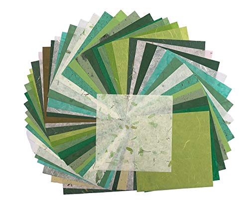 50 Blatt 15,2 x 15,2 cm Naturfaser Maulbeerbaum quadratisches Origami-Papier Kunst Falthandwerk Dekorationspapier quadratisches Faltpapier DIY Handwerk (gemischtes Grün) von WADSUWAN SHOP